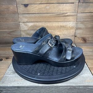 Dansko Jessie Womens Size 10.5-11 Black Lizard Double Strap Clog Sandals